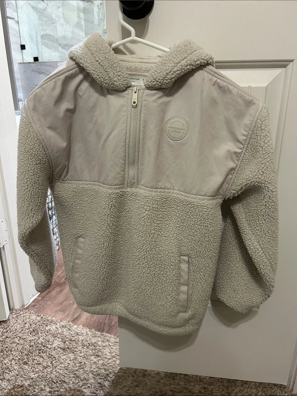 abercrombie kids Cream Sherpa Pullover Jacket